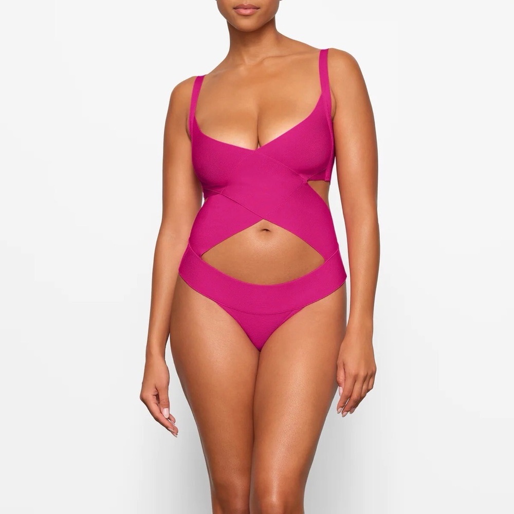 SKIMS Magenta Cut-Out One-Piece Swimsuit
